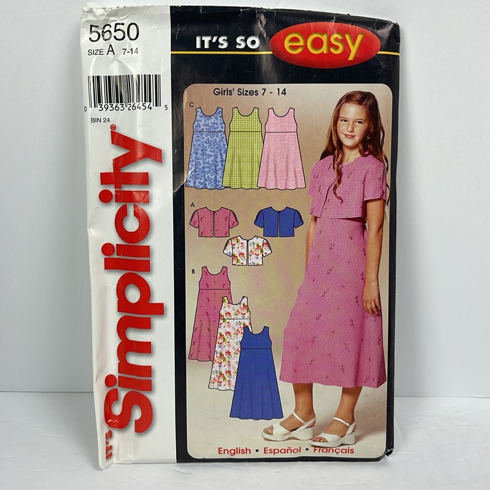 Vtg 2003 Simplicity Pattern 5650 Girls Dress Size A 7-14 UNCUT sewing modest